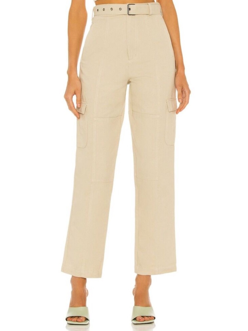 Lovers + Friends Revolve Beige Utility Cargo Pants High Rise Wide Leg Size Small